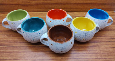 laghima jadon Pack of 6 Ceramic Tea/Coffee Cups Round Shape Marble Matte White 6 Different Multicolor 120 ML(Multicolor, Cup Set)