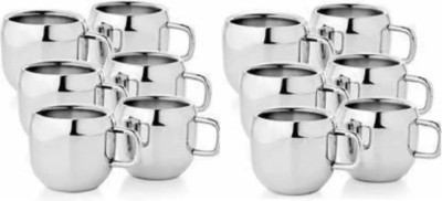 Dynore Pack of 12 Stainless Steel Stainless Steel Shape Double Wall Tea&Coffee Cups- Set of 12(Silver, Cup Set)