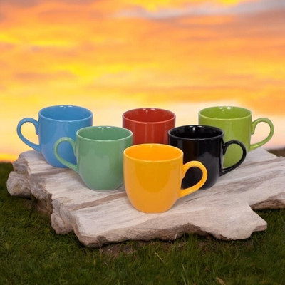 OriginalCeramics Pack of 6 Ceramic 46 Ceramic Mat/Glossy Finish Tea and Coffee Cups with 150 ml Set of 6 Pcs(Multicolor, Cup Set)
