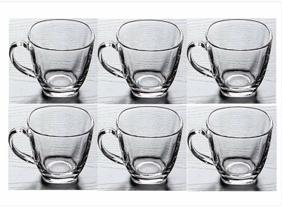 STORKLER Glass Glass Transparent Oval Shape Square Crystal Clear Toughened Glass Tea Cup with Convenient Solid Handle Cups, Glass Set for Tea, Coffee, Beer, Hot/Cold Drinks (Set Of 6)(Clear, Cup Set)