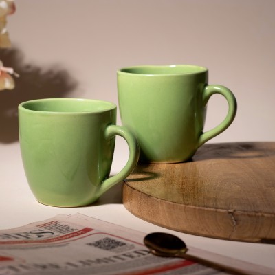 Storepedia Pack of 2 Ceramic Tea Cups Set of 2, 200ml Coffee Cup & Coffee Mug Set for Home, Office & Kitchen(Green, Cup Set)