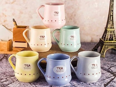 Classydesigners Pack of 6 Ceramic Handcrafted Ceramic Printed Design Microwave Cups Serving Tea Mugs Pack of 6(Multicolor, Cup Set)