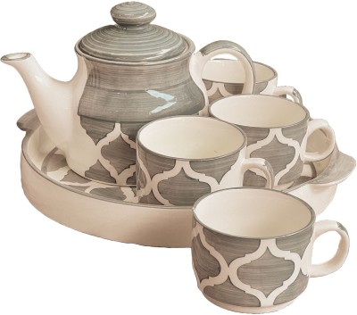 Earthly Earthly Edges Pack of 6 Ceramic MORSET-GRY&WHT -MR-6PCS-CER-001(Grey, Cup and Saucer Set)