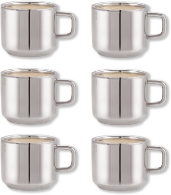 WALKN Pack of 6 Stainless Steel WALKN Stainless Steel Double Wall Fancy Tea Cups/Coffee Mugs For Home & Office(Silver, Cup Set)