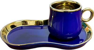 Lemon Tree Pack of 2 Ceramic Ceramic Tableware Tea Coffee Cups & Saucer Set for Morning & Evening Tea(Blue, Cup and Saucer Set)