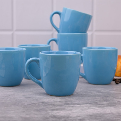 Storepedia Pack of 12 Ceramic Tea Cups Set of 12 200ml Coffee Cup & Coffee Mug Set for Home, Office & Kitchen(Light Blue, Cup Set)