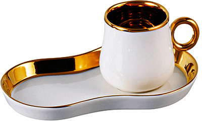 Lemon Tree Pack of 2 Ceramic Ceramic Tableware Tea Coffee Cups & Saucer Set for Morning & Evening Tea, 200 ml(White, Cup and Saucer Set)