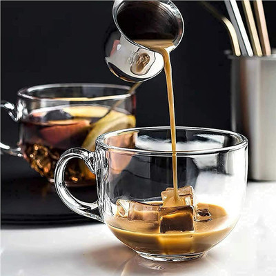 RATEDCART Crystal Clear Toughened Glass Large Coffee with Convenient Solid Handle 450 ML Glass Coffee Mug(440 ml, Pack of 2)