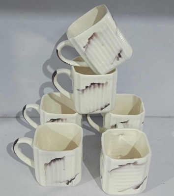 shailzz's Pack of 6 Ceramic White square italian design(White, Cup Set)