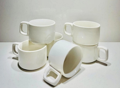 KTCeStore Pack of 6 Ceramic Exclusive White Hotelware Design Tea/Coffee Cups(White, Cup Set)