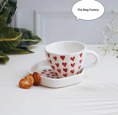 Nayi Umang Pack of 1 Ceramic Rad & White cups &Saucers(White, Cup and Saucer)