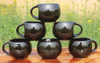 laghima jadon Pack of 6 Ceramic Cup Tea/Coffee Glossy Finish Round Shape Pari Cups Latest Design 120ML(Black, Cup Set)