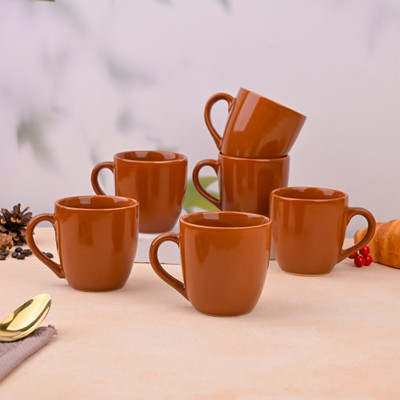 Storepedia Pack of 12 Ceramic Tea Cups Set of 12 200ml Coffee Cup & Coffee Mug Set for Home, Office & Kitchen(Light Brown, Cup Set)
