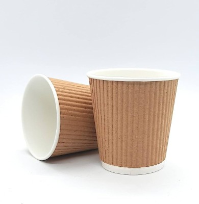 ThemeHouseParty Pack of 50 Paper Glass ,200ml Ripple Paper Cups ,For Coffee, Tea, Drinks, Office, Events(Brown, Cup)