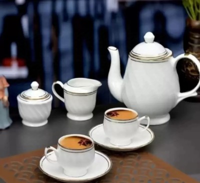 RKPL Pack of 15 Bone China Tea Set with 6 Cups & Saucer,Tea Kettle Pot,Milk Pot(White, Cup and Saucer Set)(White, Cup and Saucer Set)