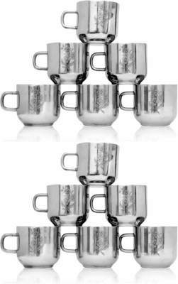 ARPANA BRIGHT Pack of 12 Stainless Steel Double Wall Flower Laser Print Design Tea / Coffee 12 pc Serving Cup Set(Silver, Cup Set)