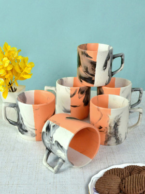 Fabinaliv Pack of 6 Ceramic FLCUP-1037(Orange, Cup Set)