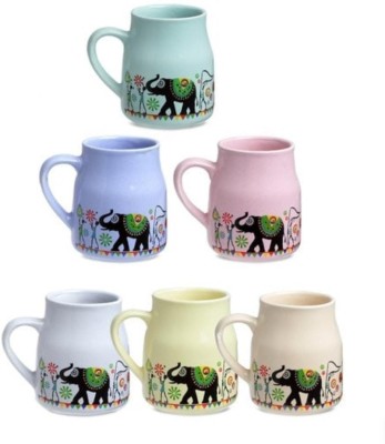 Earthystone Pack of 6 Ceramic Earthystone Ceramic Multicolour Coffee/Tea Cups Set of 6(Multicolor, Cup Set)