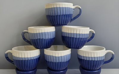 freesale Pack of 6 Ceramic Blue & White Tea/Coffee Cup Set - 130 ML Each(Multicolor, Cup Set)