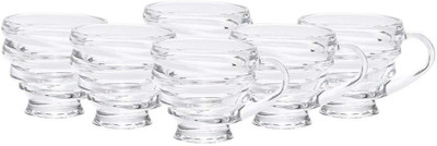 GRILIX Pack of 6 Glass Elegant Clear Glass Cup With Handle for Hot Chocolate & Cold Beverages 220ml(Clear, Cup)