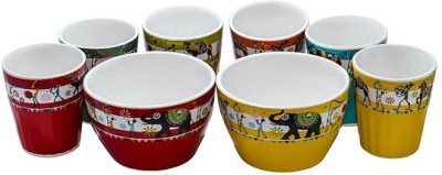 Shilpcart Pack of 8 Ceramic Tumbler Glasses & Bowls Set -Set of 8 (6 Tumblers & 2 Serving Bowls)(Multicolor, Cup Set)