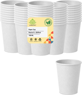 Shrayati Paper cups, 150 ml, Pack of 1, ( 50 Pcs ) Disposable Glasses,(White, Cup)