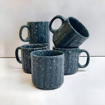 Boncel Pack of 6 Ceramic Green Marbal Texture Tea/Coffee Cup set - 160 ML Each(Green, Cup Set)