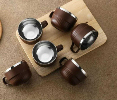 BARAKHA Pack of 6 Stainless Steel, Plastic BARAKHA primium coffee/tea cup set(Brown, Cup Set)