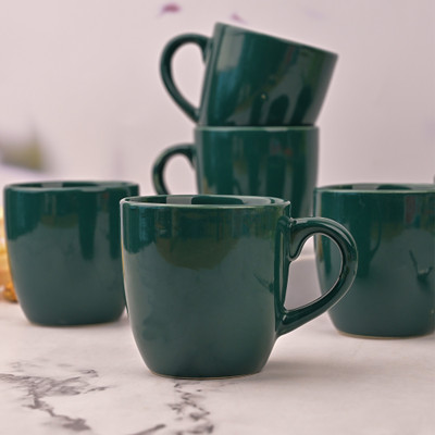 Storepedia Pack of 12 Ceramic Tea Cups Set of 12 200ml Coffee Cup & Coffee Mug Set for Home, Office & Kitchen(Green, Cup Set)