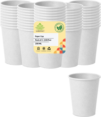 Shrayati Paper cups, 250 ml, pack of 3, ( 150 Pcs ) Disposable Glasses,(White, Cup)