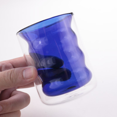 UMAI Pack of 2 Borosilicate Glass Double Walled Glass Coffee Mug/Tea cups(Blue, Cup Set)