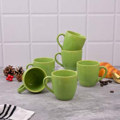 Storepedia Pack of 6 Ceramic Tea Cups Set of 6 200ml Coffee Cup & Coffee Mug Set for Home, Office & Kitchen(Green, Cup Set)