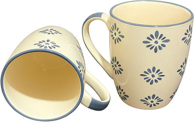 WEDONE Pack of 2 Ceramic Cup Set 400ml(Blue, Beige, Cup Set)
