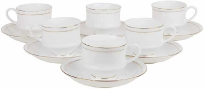 ANJALI CRAFT AND CREATION Pack of 6 Bone China, Ceramic Bone China White Gold line Tea cup set(White, Cup Set)