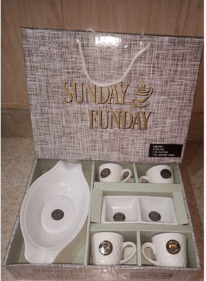Barkati Pack of 1 Melamine 4 pcs. cup with 1 tray and 1 platter(White, Cup and Saucer Set)