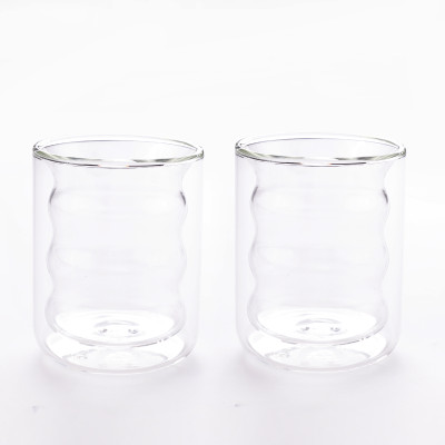 UMAI Pack of 2 Borosilicate Glass Double walled glass coffee mug teacups(Clear, Cup Set)
