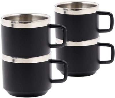 Dynore Steel Stainless Steel Black Matte Tea CupS- Set of 4 Capacity- 100 ml(Black, Cup Set)