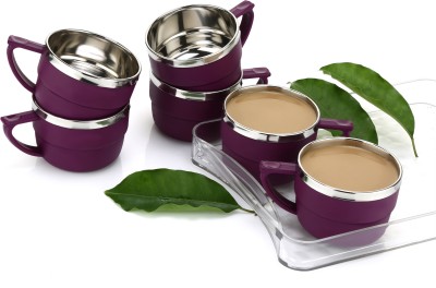 HAPPI Pack of 6 Stainless Steel, Plastic Tea Cups Set Coffee Mug Insulated Stainless Steel Inner Stylist Double Wall Cup(Purple, Cup Set)