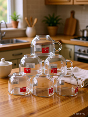 Elven Pack of 6 Glass BLINKMAX Transparent Tea Cup Coffee Cup Set of 6 Made of Glass 150 ml Pack of 6(Clear, Cup Set)
