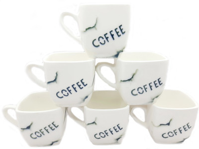 laghima jadon Pack of 6 Ceramic Pack of 6 Ceramic Square Shape Coffee Printed Tea/Coffee Cups Beautiful & Stylist, Best For HOME/OFFICE Regular Use (Set of 6) Ceramic (White & Green) 80ML(White, Cup Set)