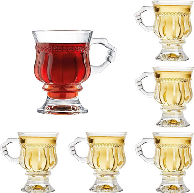 JYOTCREATION Pack of 6 Glass Rajwadi Crystal Clear Toughened Glass Tea Cup with Convenient Solid Handle Cups(Clear, Cup)