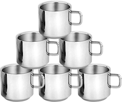 Aquasleri Pack of 6 Stainless Steel Double Wall Royal Plain Tea & Coffee Cups(Silver, Cup Set)