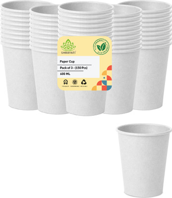 Shrayati Paper cups, 600 ml, Pack of 3, ( 150 Pcs ) Disposable Glasses,(White, Cup)