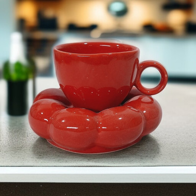 Rizasta Pack of 1 Ceramic Red Bloom Cup And Saucer Set Of 1(Red, Cup and Saucer Set)