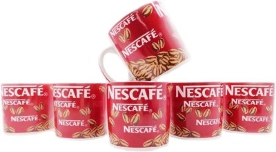 maalaxmi store Pack of 6 Ceramic RED new coffee beans design ceramic tea cup(Red, Cup Set)