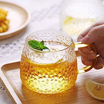 GRILIX Borosilicate Glass Cup/Mug with Premium Golden Handle for Hot/Cold Drinks Glass Coffee Mug(410 ml)