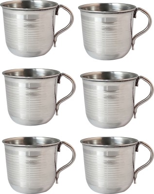 Perfect Kitchen Pack of 1 Stainless Steel Stainless Steel Tea Cup, Set of 6 with Handle and Round Bas Silver(Steel, Cup Set)