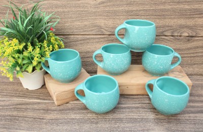 laghima jadon Pack of 6 Ceramic Tea/Coffee Cup Marble Glossy Aqua Blue Modern Unique Glazed Round Cups 130 ML(Blue, White, Multicolor, Cup Set)