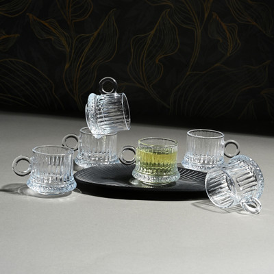 AFAST Pack of 6 Glass Clear Glass Cup | Stylish & Easy-To-Handle Mug For Hot Beverages, Pack Of 6 -A12(Clear, Cup Set)