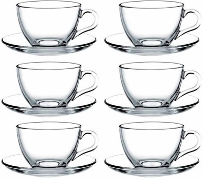 HISTOWX Pack of 6 Crystal Tea & Coffee Cup for kitchen(Clear, Cup and Saucer Set)